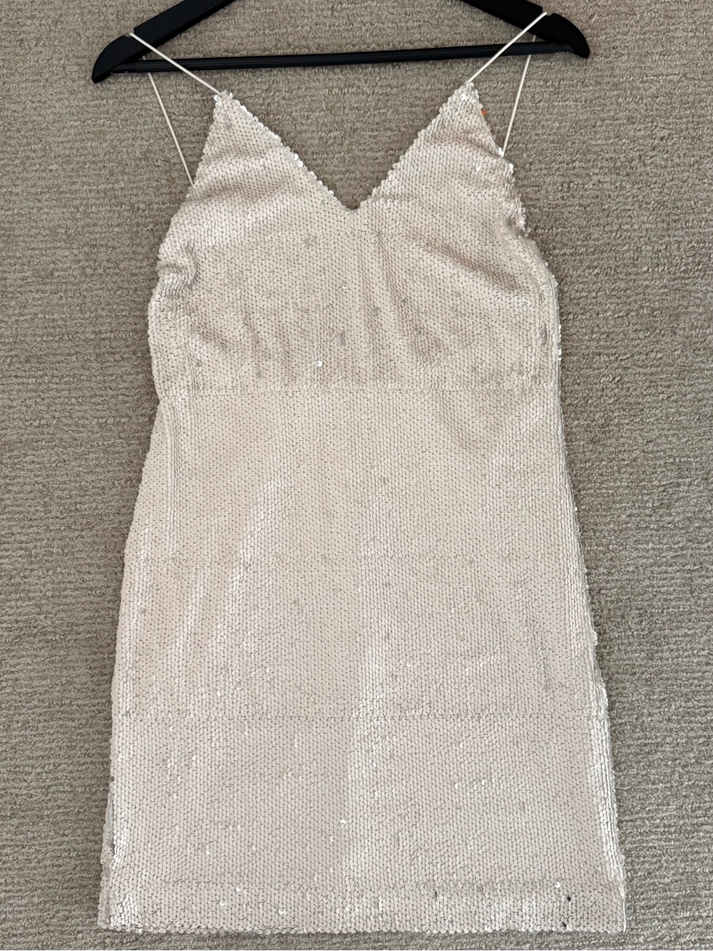 Sequin Spaghetti Strap Mini Dress in Cream